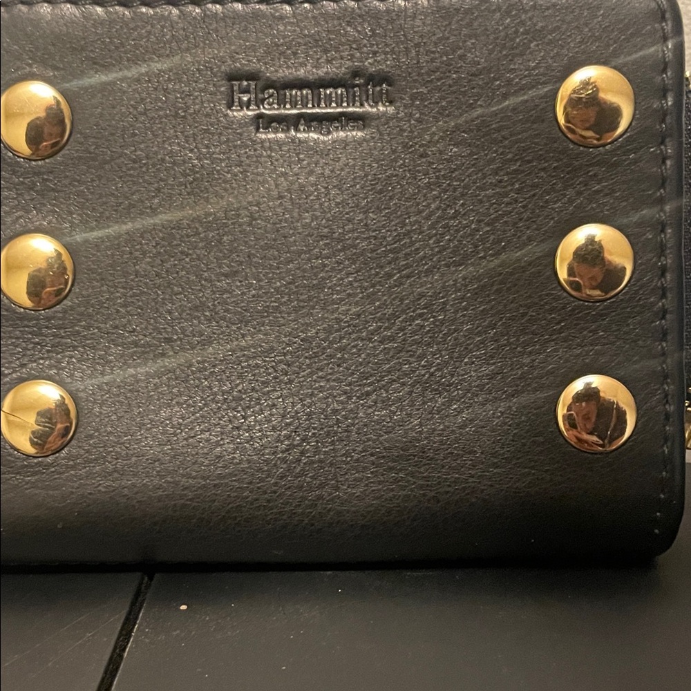Hammitt Black Leather Wallet with Gold Stud Accents